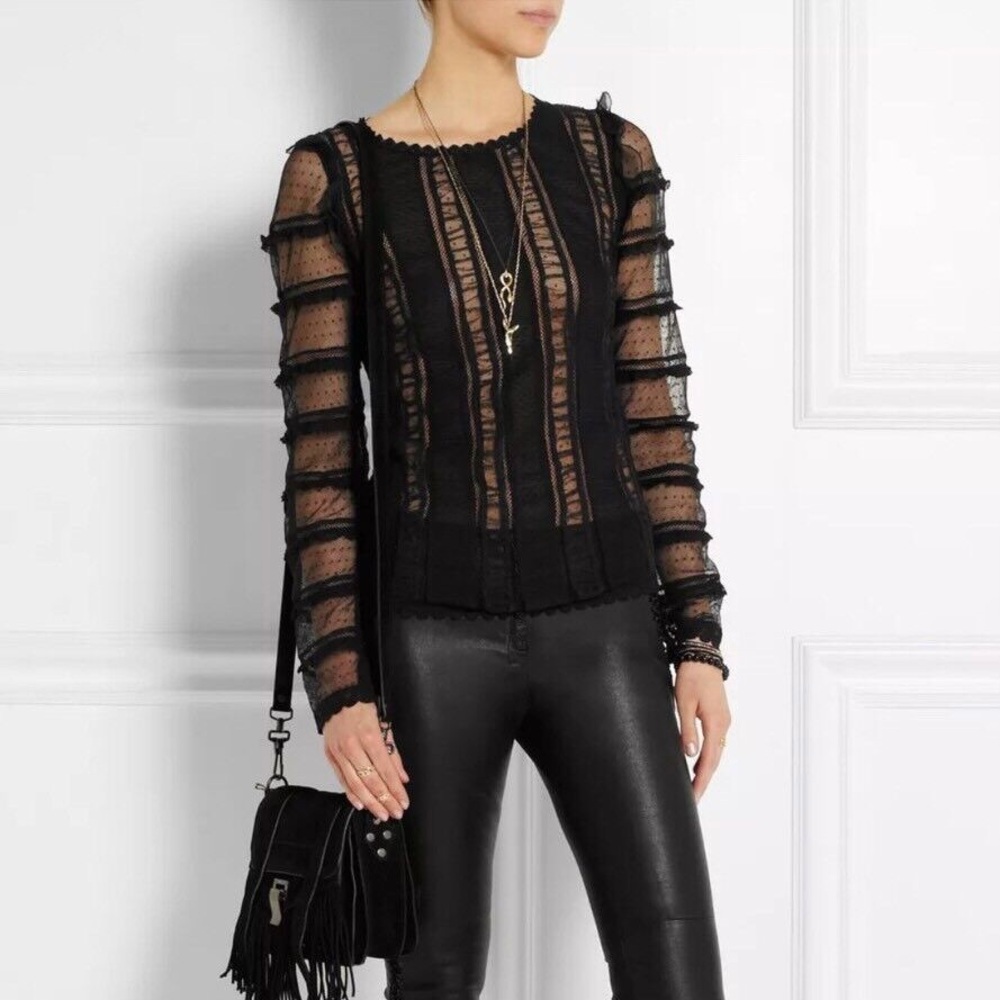 ISABEL MARANT Quena Plumeti Embroidered Long Sleeve Blouse, Black - Picture 9 of 10